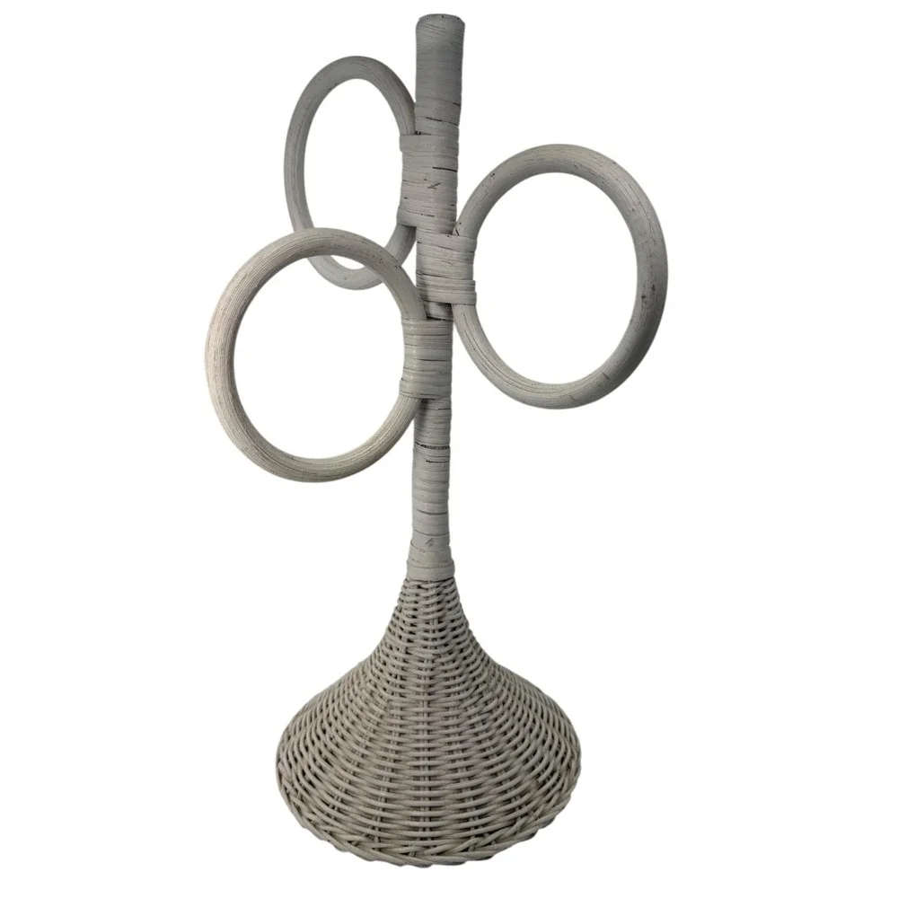 Vintage White Wicker Towel Holder 3-Ring Rack Shabby Chic Coastal Cottagecore
